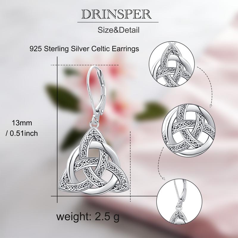 DRINSPER Wiccan Jewelry 925 Sterling Silver Triquetra Celtic Earring, Celtic Knot Triangle Trinity Pendant Earring, Star of David Pentagram Protection Amulet, Witches Trinity Knot Pendant Jewelry Gift For Man Women DRINSPER Wiccan Jewelry 925 Sterling Silver Triquetra Celtic Earring, Celtic Knot Triangle Trinity Pendant Earring, Star of David Pentagram Protection Amulet, Witches Trinity Knot Pendant Jewelry Gift For Man Women