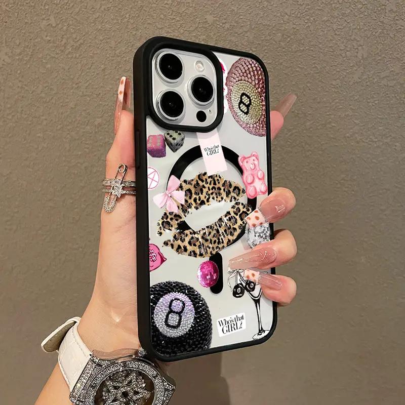 Adorable Magnetic Case for iPhone11 12 13 14 15 16 17 Glam Collage Art MagSafe Compatible, Lightweight, Anti-Fall,Girly,Chic Style