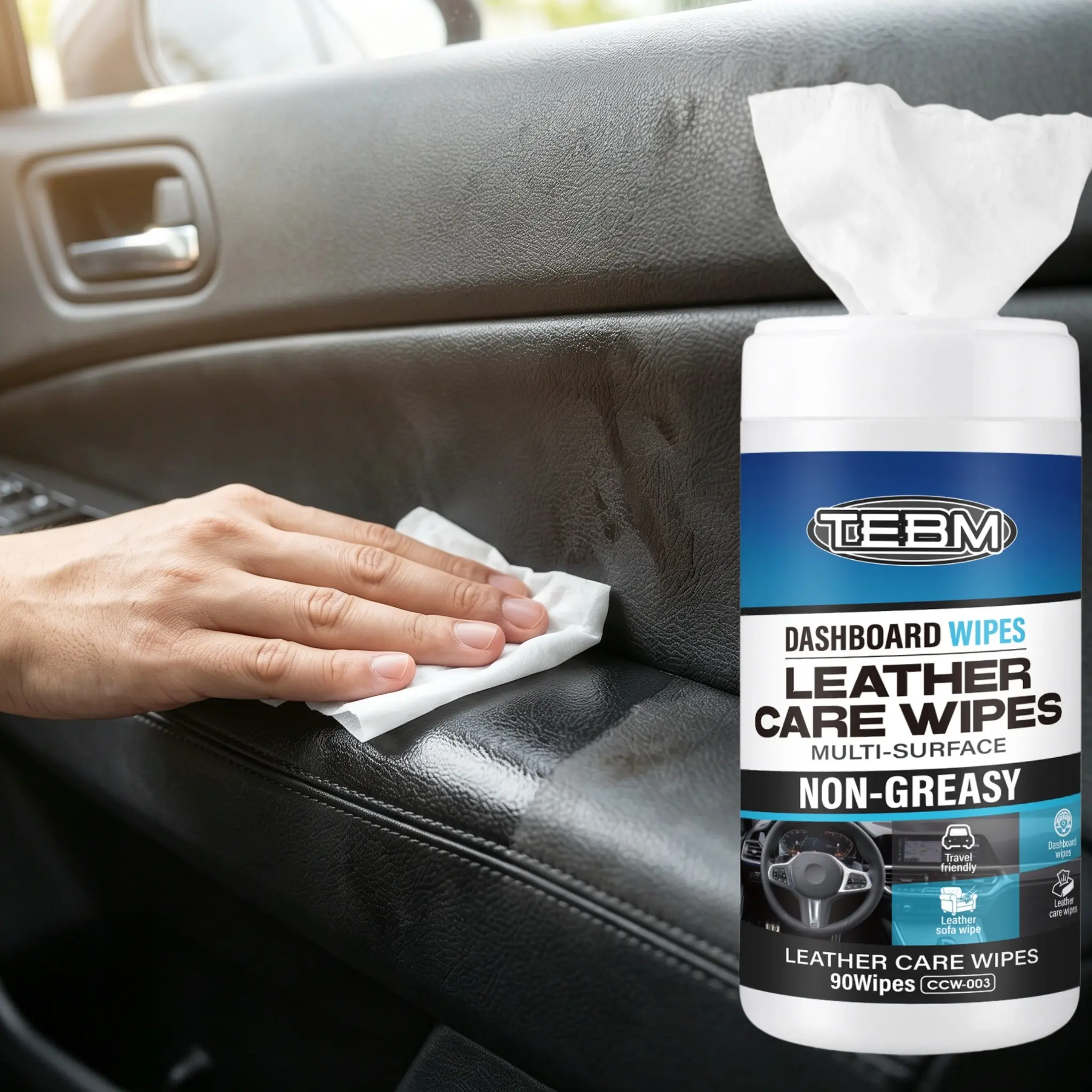 Car Interior Renovation Cleaning Wipes, UV Protection Leather Care Wipes, Oil-Free, Suitable for Dashboard, Door Panels, Seats