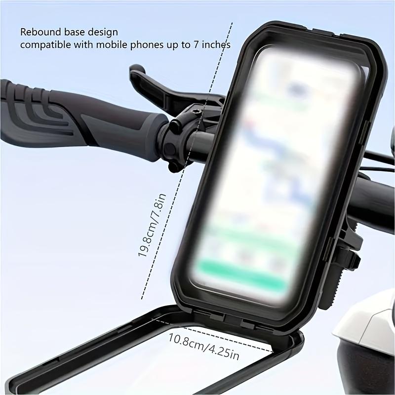 1 piece set of ABS material rotatable phone holder, suitable for bicycles and motorcycles; Fully enclosed waterproof, rainproof and shockproof design, with a touch screen protective shell, stable shock absorption, and reserved charging port; Compatible wi