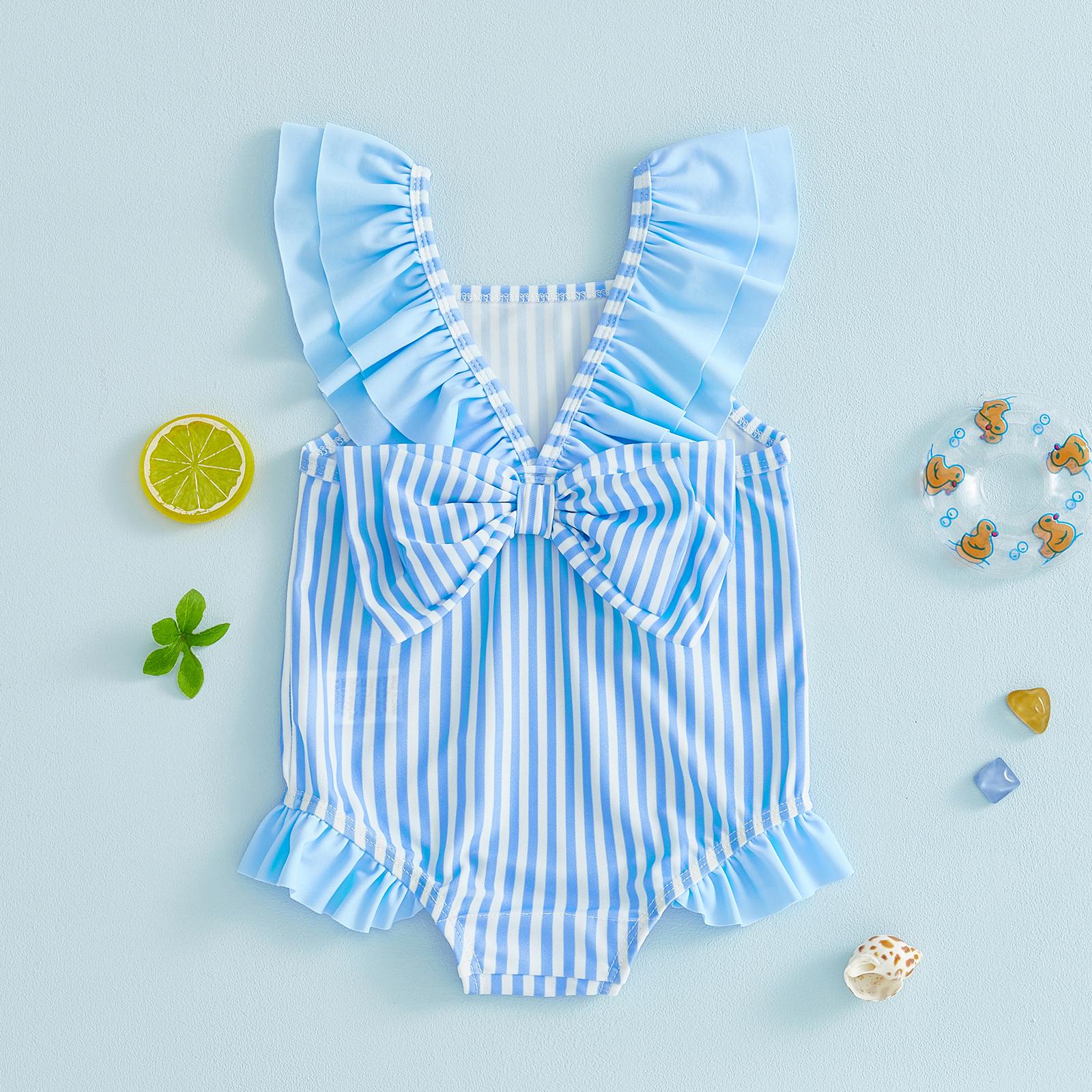 Canrulo Toddler Baby Girl Swimsuit Infant Bathing Suit Newborn Stripe Print  Swimwear Bikini Summer Beach Swim Suit