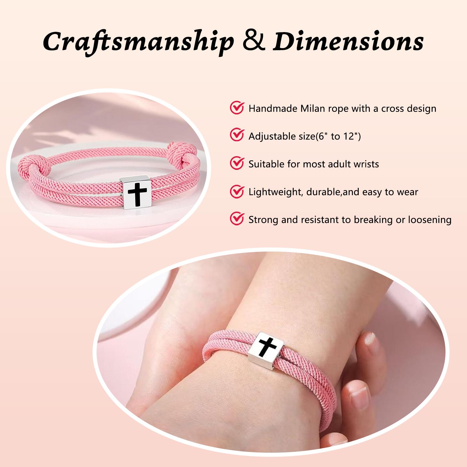 2pcs Adjustable Rope Cross Bracelet Braided Christian Bracelet for Men Women Teen Girls Fashion Jesus Bracelets Christian Baptism Gift