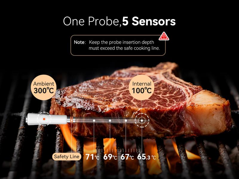 INKBIRD Multi-Sensor Bluetooth Thermometer with Probe Compatible with iOS and Android apps Ideal for outdoor grilling, smoking, rotisserie ovens, and rotisserie spits Precise temperature measurement