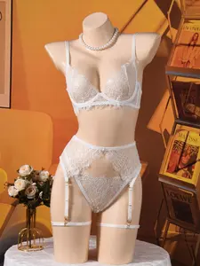 Lovingerie Eyelash Lace Lingerie Set For Women, Soft Bra Set, Strappy Underwire Bra With Sheer Cups, Adjustable Garter Belt, Matching Thong Panty And Leg Garters, Seductive Boudoir Outfit, Curves Flattering Nightwear