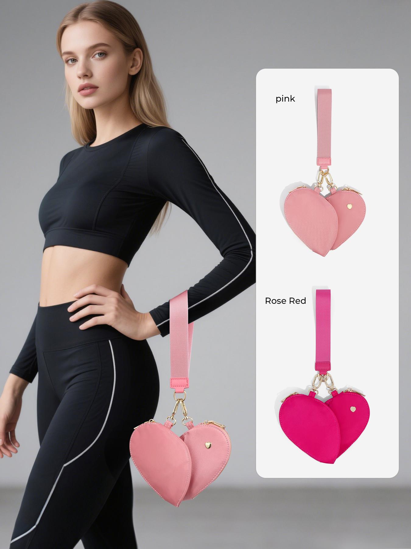 Women's Heart Dual Pouch Wristlet, Small Stylish Keychain Wristlet Strap, Mini Detachable Keychain Wallet, Portable Coin Purse for All Occasions