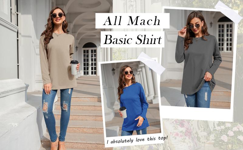 Danedvi Womens Oversized Long Sleeve Tops Casual T Shirts Loose Crew Neck Tunic Tee Shirts Blouse