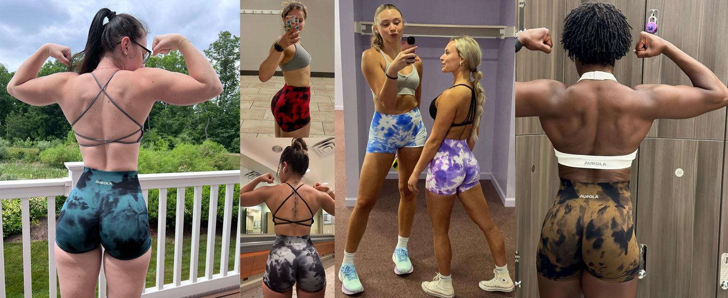 AUROLA Dream Tie Dye Workout Shorts for Women,Seamless Soft Smooth Gym Yoga Scrunch Active Shorts