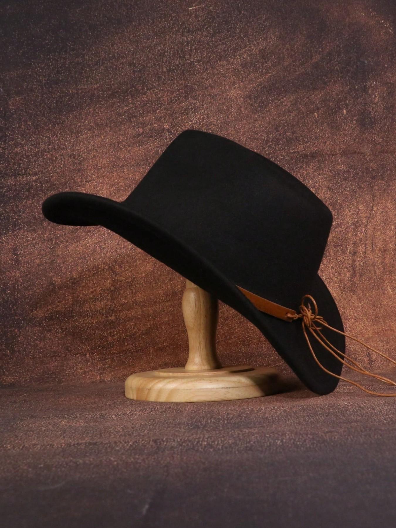 Western Cowboy Hat with Retro Star Belt, Perfect Gift for Women, Sun Protection, Polyester, Ideal for Outdoor, Casual, Stage, Birthday, Party