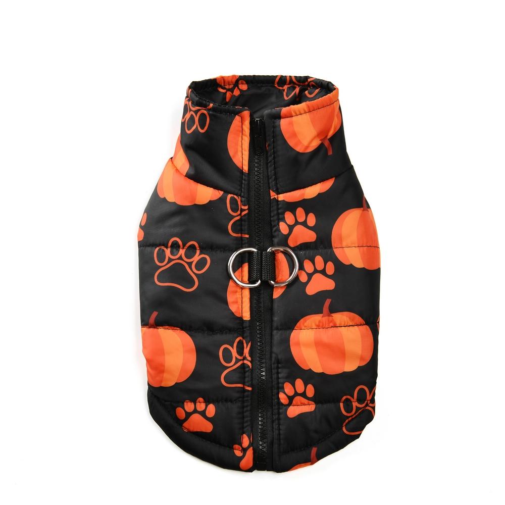 Autumn Winter Pet Halloween Cotton Vest, Pumpkin Paw Print Spider Web Waterproof Jacket, Zipper Comfortable Dog Coat, Dachshund Clothes
