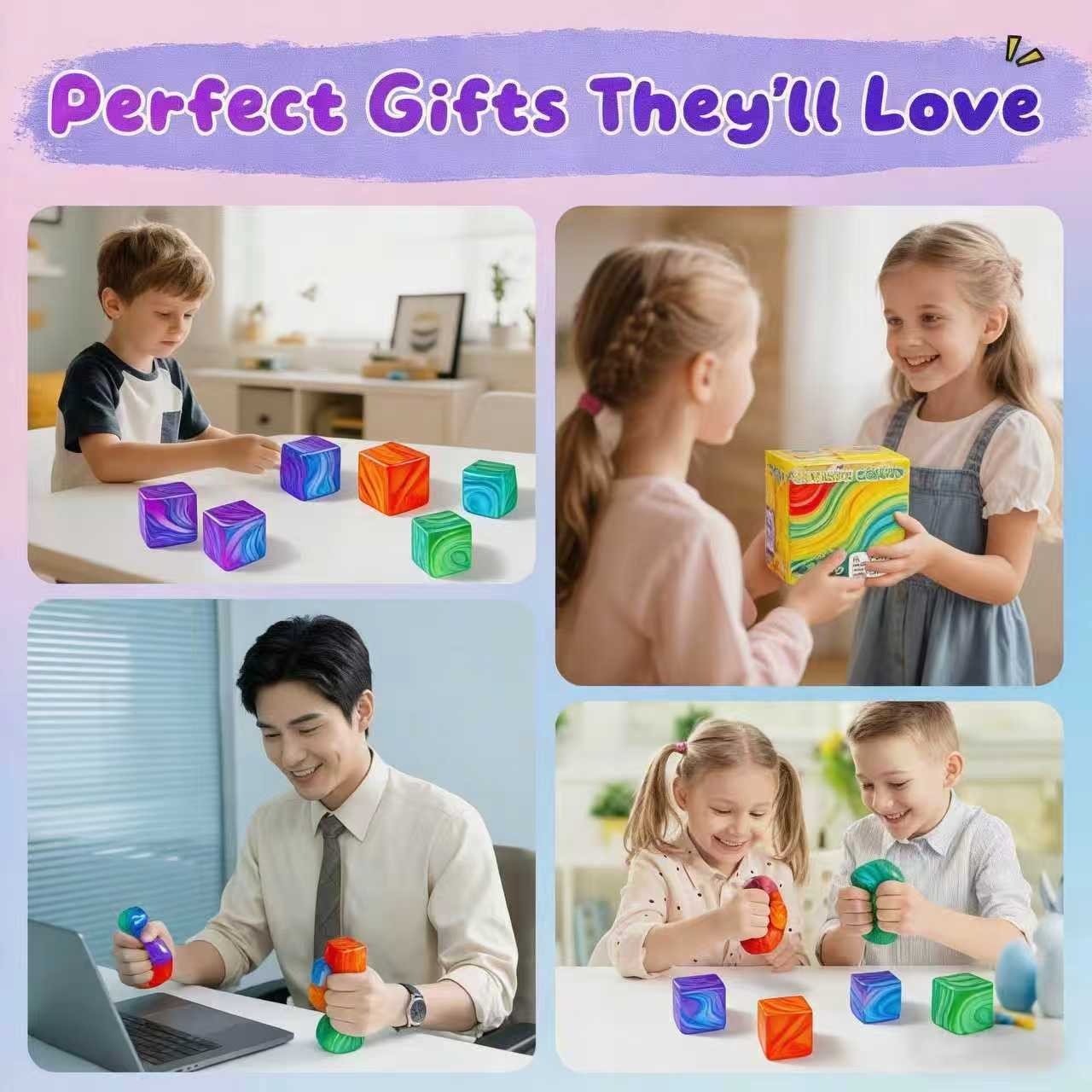 Anxiety Squishies, Fidget Cube Stress Relief, Mini Squishy Stress Cube, Ice Squishy Cube Sugar Balls, Sensory Toys for Kids with Autism, for Classroom Prize, Novel Design Colorful