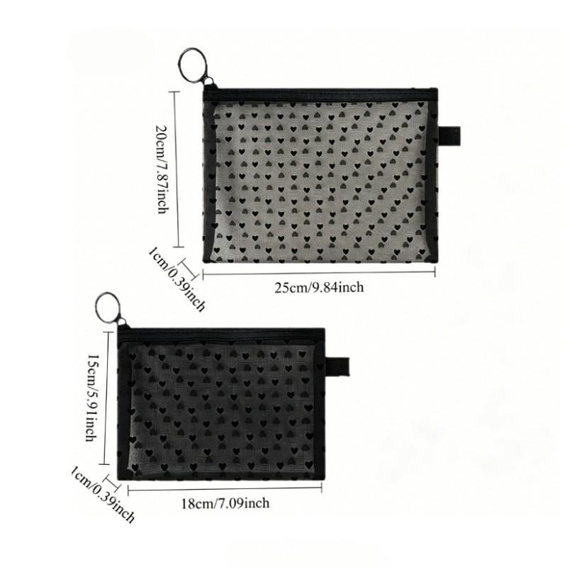 Heart-Shaped Mesh Makeup Bag, New Portable Lipstick Touch-Up Travel Set, Large Capacity Mini Bag, Two-Piece Kit, Perfect for On-The-Go Use