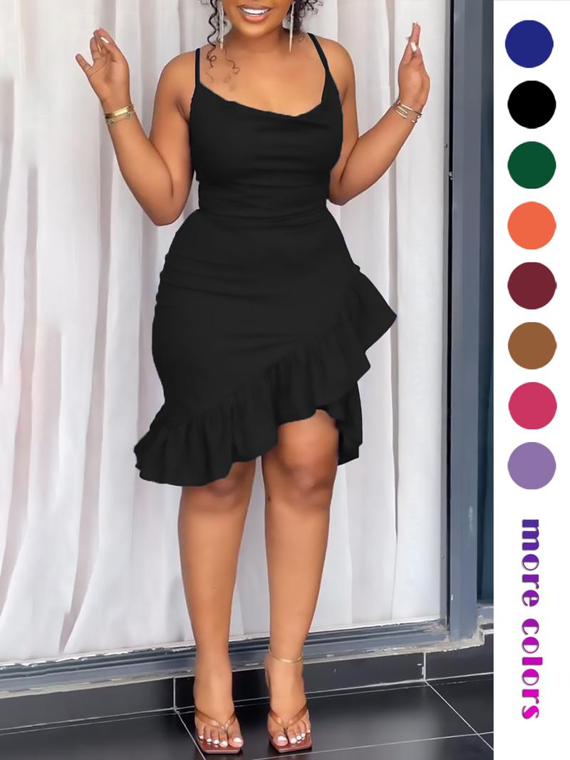 Women's Plain Asymmetrical Hem Cami Dress, Elegant Sleeveless Dress for Party Dating Wear, Ladies Summer Clothes