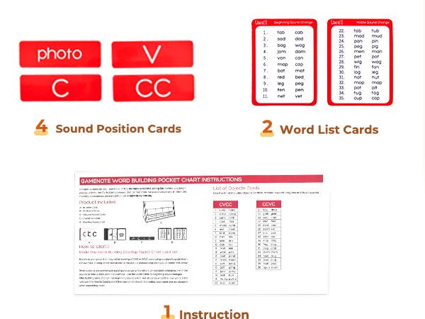 Word Building Desktop Pocket Chart Tent Flash Cards Kit, CVC Words Phonics Games Blending Board for Spelling, Language Learning, Educational Material