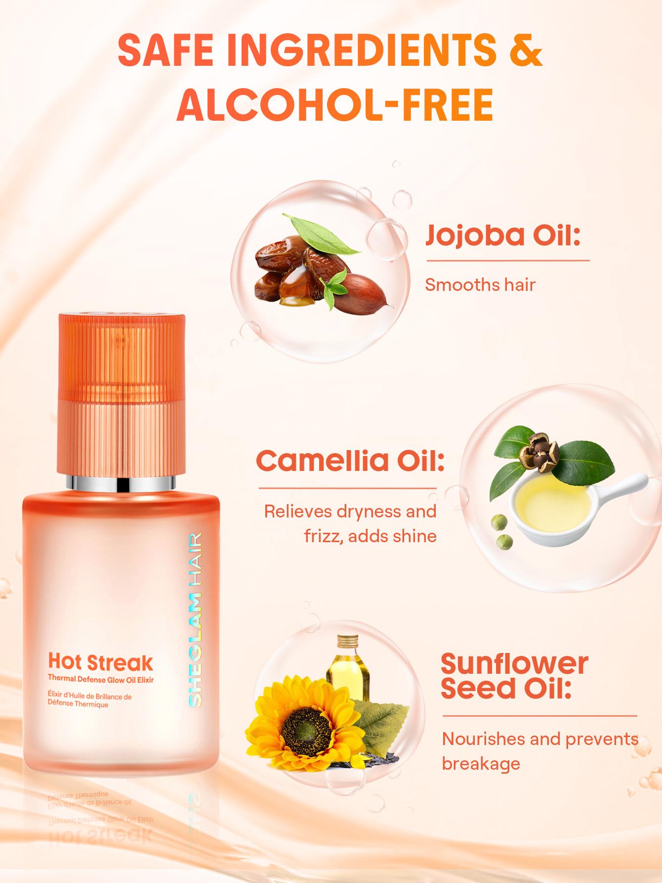 SHEGLAM HAIR Hot Streak Thermal Defense Glow Oil Elixir - 100ml Lightweight Frizz Control Nourishing Shine Drops-Effortlessbeauty-Productosdecabello