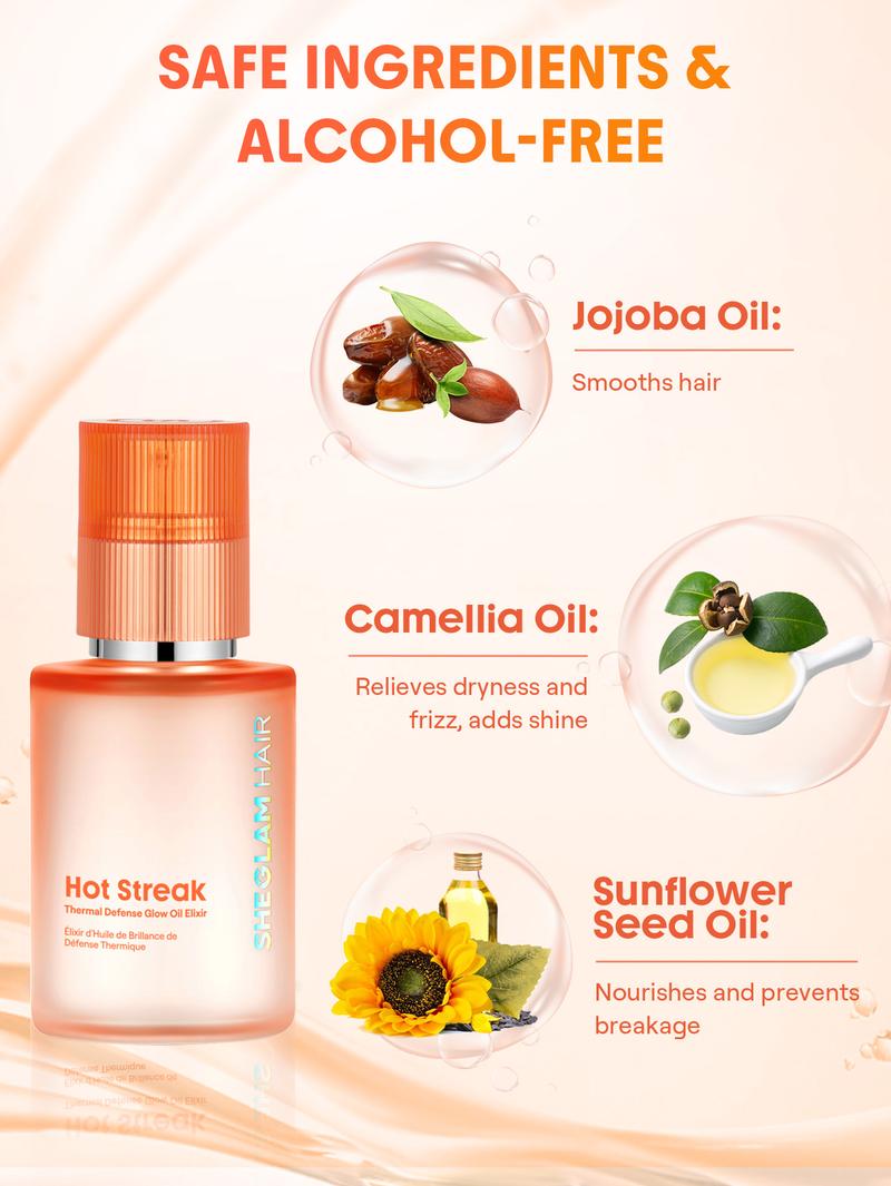 SHEGLAM HAIR Hot Streak Thermal Defense Glow Oil Elixir - 100ml Lightweight Frizz Control Nourishing Shine Drops