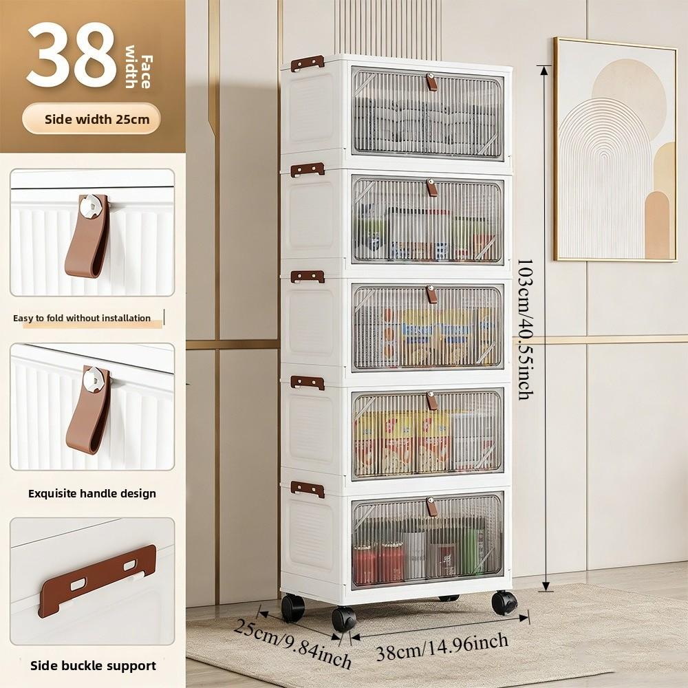 The latest multi-layer stackable transparent door storage cabinet, foldable plastic storage drawers with rollers, space-saving wardrobe storage supplies, suitable for kitchens, bedrooms, bathrooms