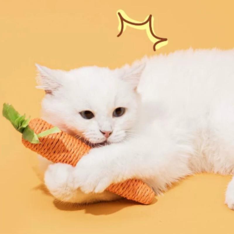 Cat Toy Self-Entertainment Carrot Chew Stick, Durable Bite Resistant Scratch Pad, Indoor Living Room Pet Supplies, Handmade Paper Rod Cat Game