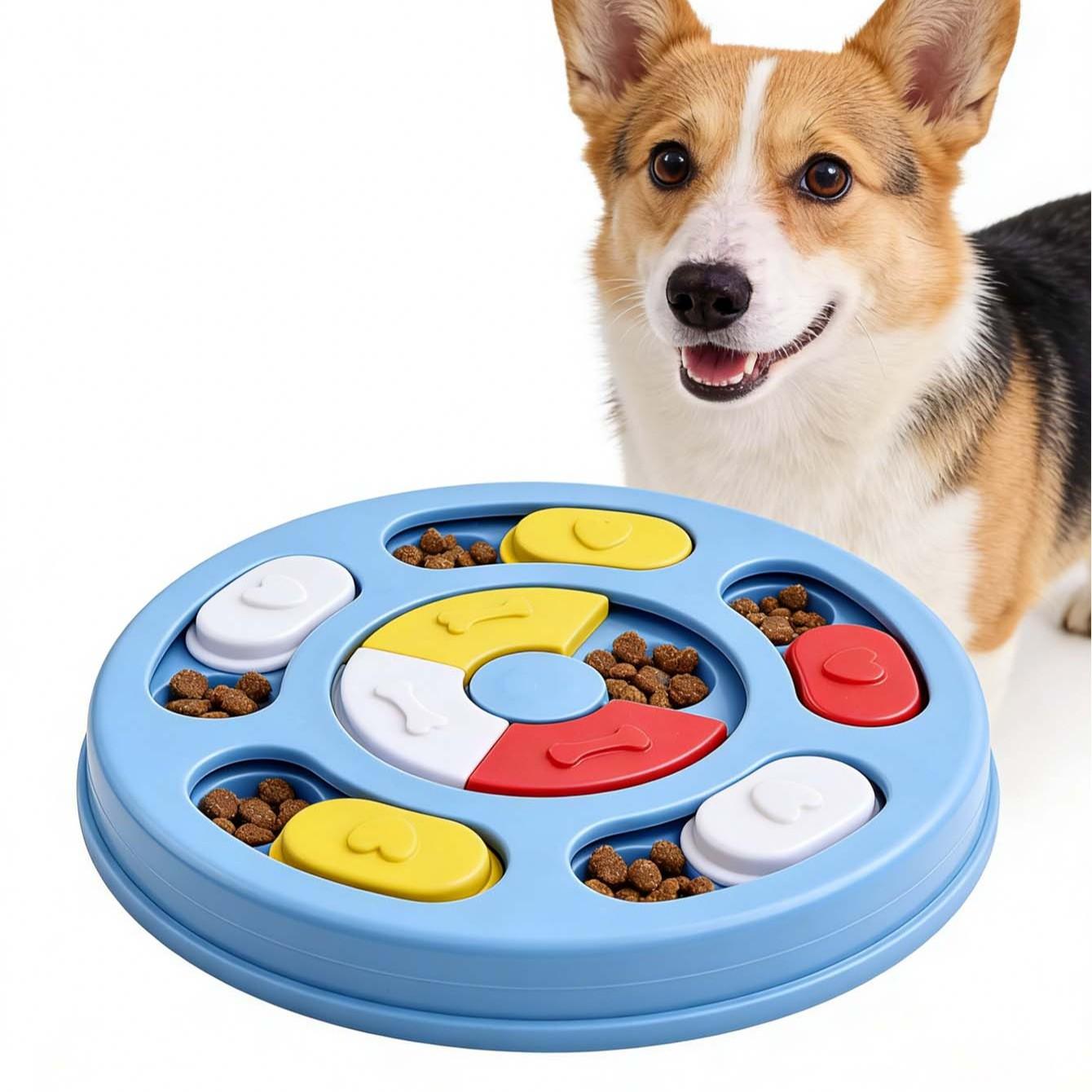 1 Turntable Dog Puzzle Treat Dispenser-Anti-slip Slow Feeder Sniffing Trainer, a Pet Boredom Reliever, Calming and Anxiety Alleviator. Suitable for dog foodfruit puree, and other foods. Featuring an easy-to-clean design, it helps raisepets scientifically