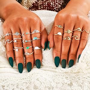 Women's 7-19pcs Silver Star-Moon Gemstone Zinc Alloy Hypoallergenic Multi-Size Stackable Midi Knuckle Rings, Vintage Female Jewelry for Graduation Gift, Anniversary Gifts