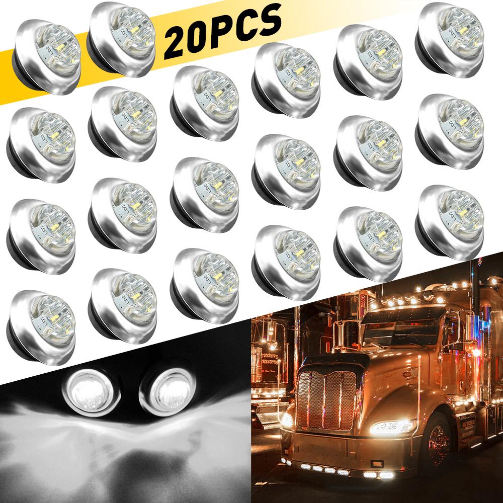 20X 3/4" Round Amber LED Side Marker Light With Stailness Base for Truck Trailer