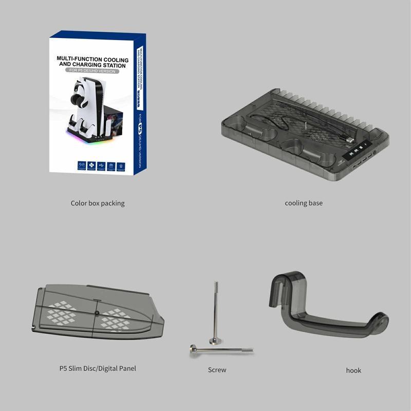 Charging Base Cooling Bracket for Dual PS5 Controller, Summer Fall Gift, Gaming Controller Vertical Stand Cooling Fan for PS5 Accessories, Summer Gaming Accessories, Cooling & Charging Station with Mini Fan, Controller Accessories