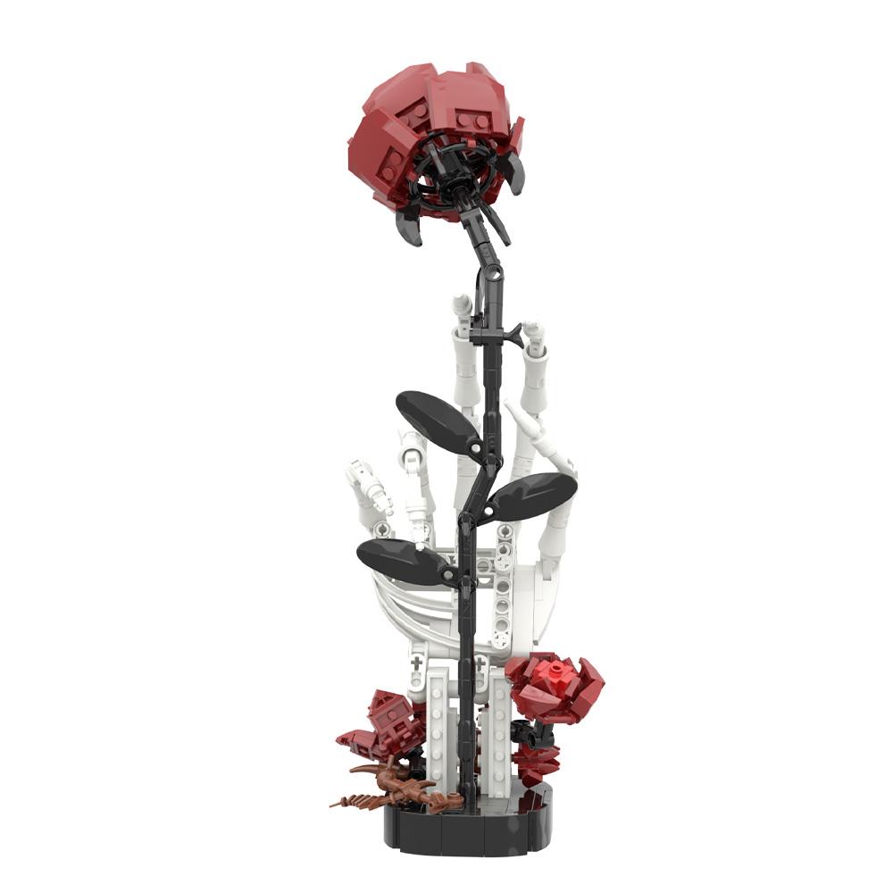 350PCS+ Dark Gothic Skeleton Hand With Rose Building Blocks  Bricks Set Horror Valentine Gift Black Romantic Home Decoration