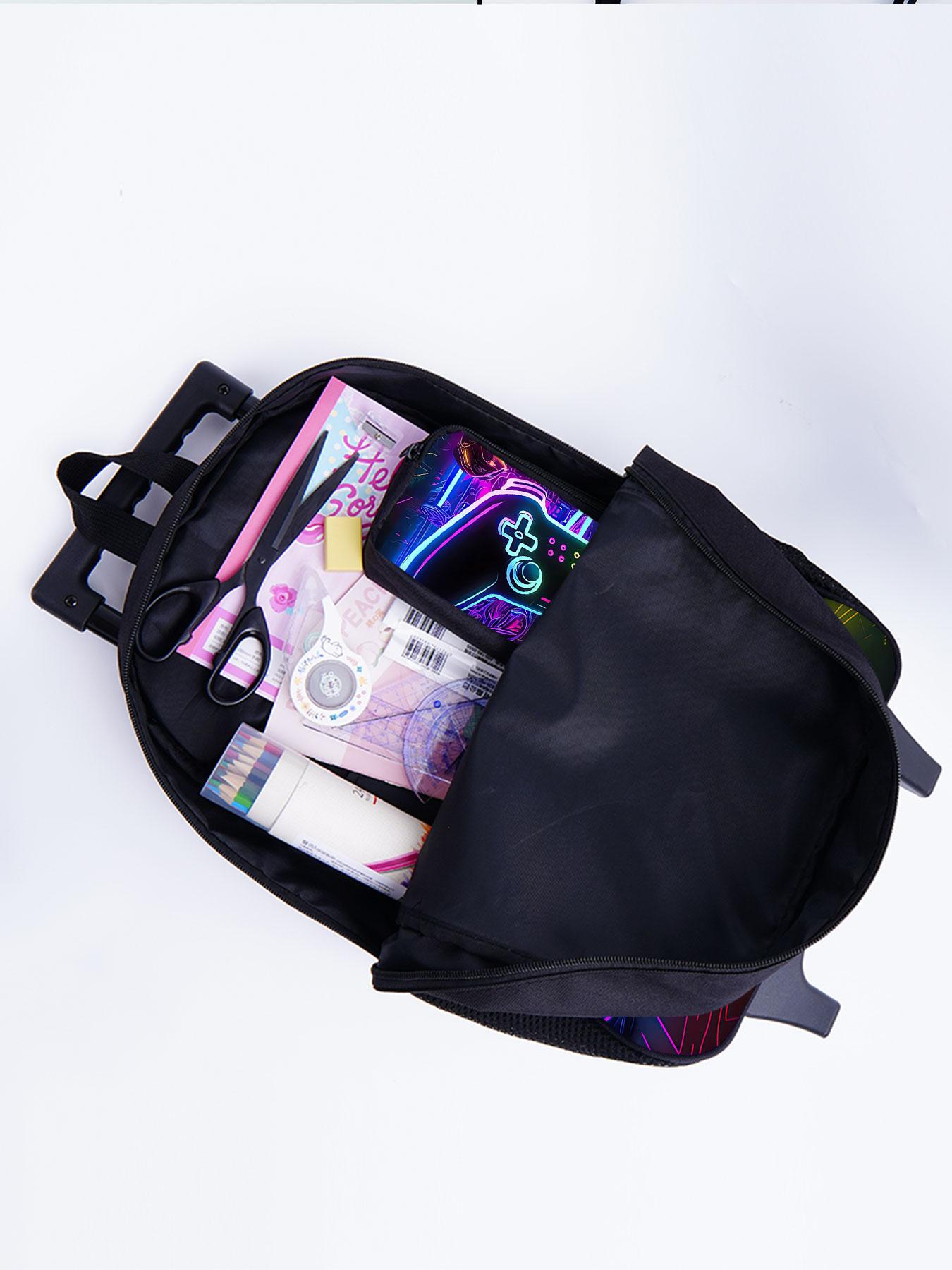 Game player pattern printed 17 inch pull rod backpack three piece set Trolley Bags Rolling Bags