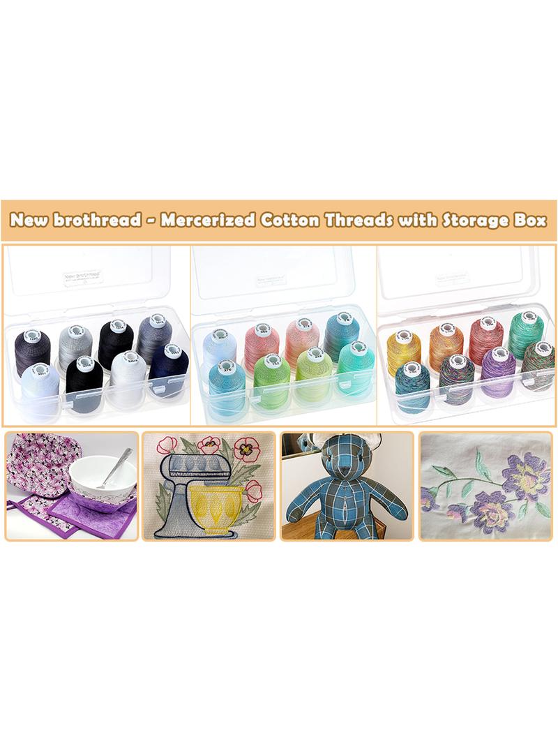 Newbrothread Mercerized Cotton Thread 600M Spool in Clear Storage Box for Quilting Sewing & Embroidery Durable Smooth Surface Thicker Than Normal Hand Stitched Seamless Stitching