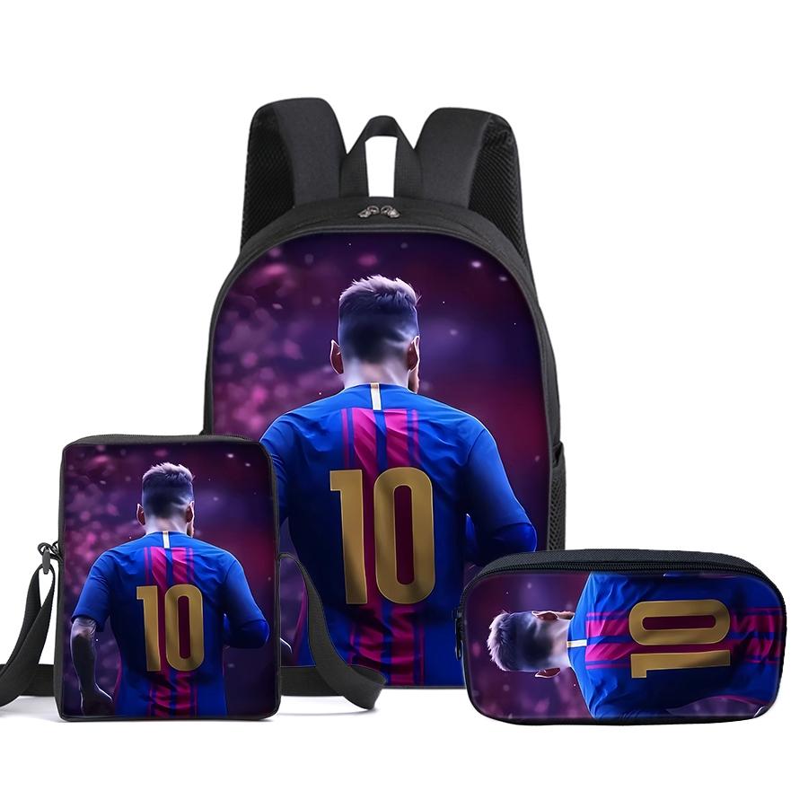 CR7 Football pattern printed 16-inch Soccer Backpack three-piece set (single-layer backpack + small shoulder bag + single-layer pencil bag)