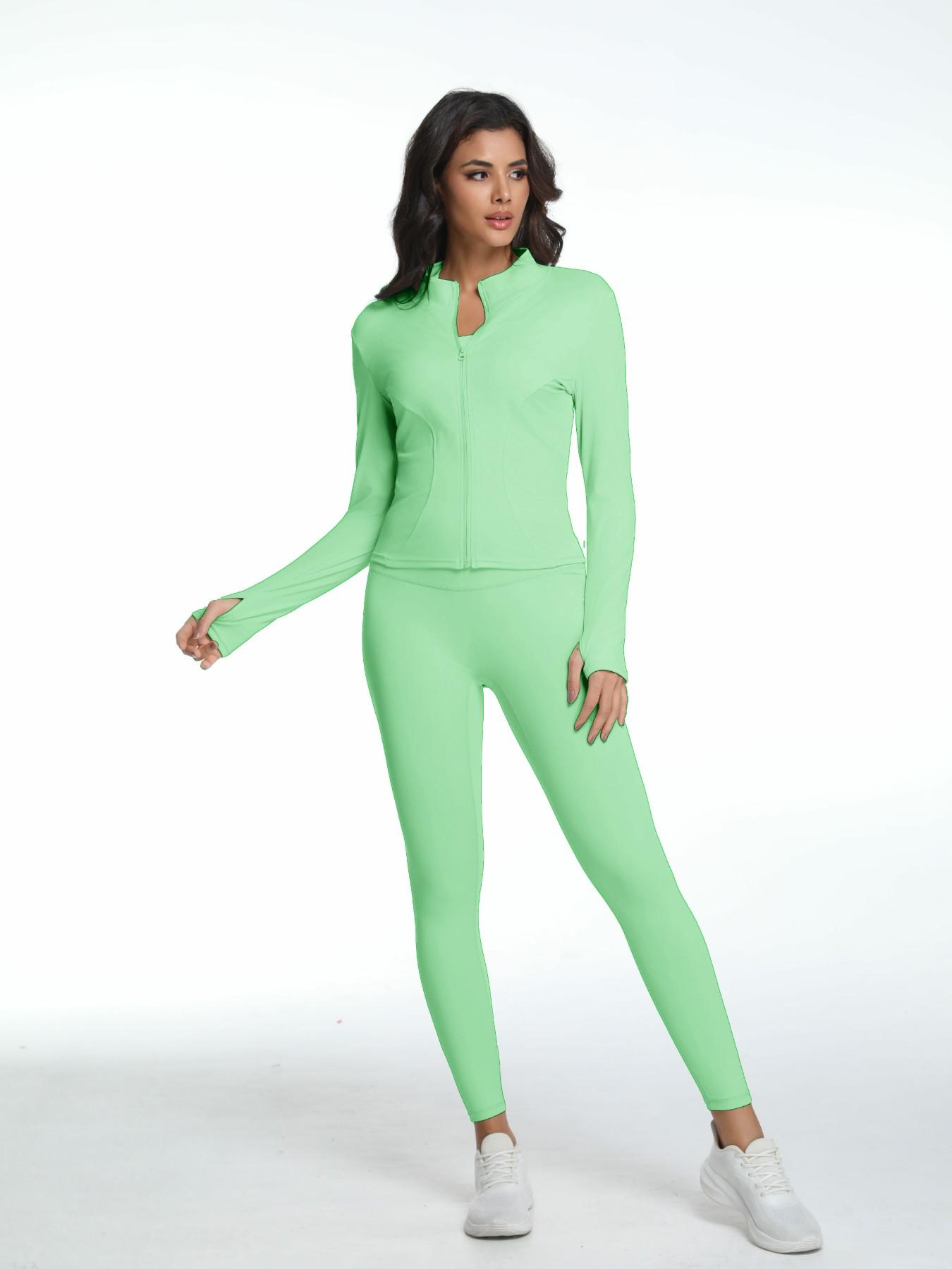 Women's Two-Piece Sportswear Set, Zipper Long Sleeve & Slim Fit Design, Ideal for Yoga, Casual Outdoor, Fitness & Gym Wear, Sporty Style Outfits