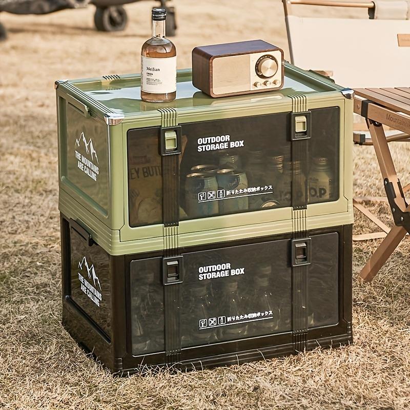 Foldable outdoor storage box, small folding camping storage box with transparent door, suitable for camping, picnic, RV and home storage