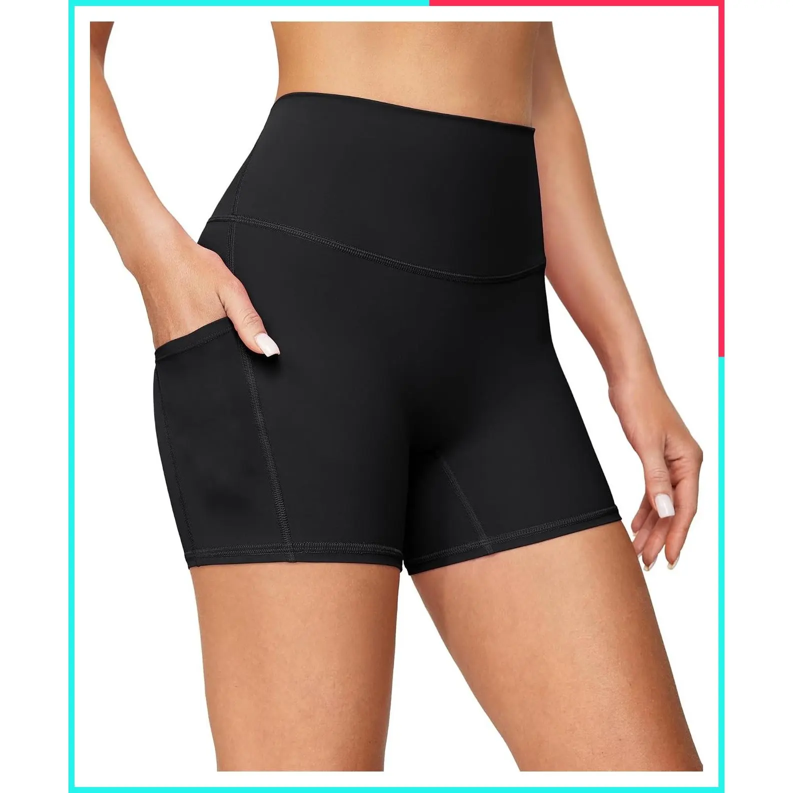 Women's Biker Shorts with Pockets No Front Seam 4" Yoga Spandex Workout Running High Waisted Tummy Control