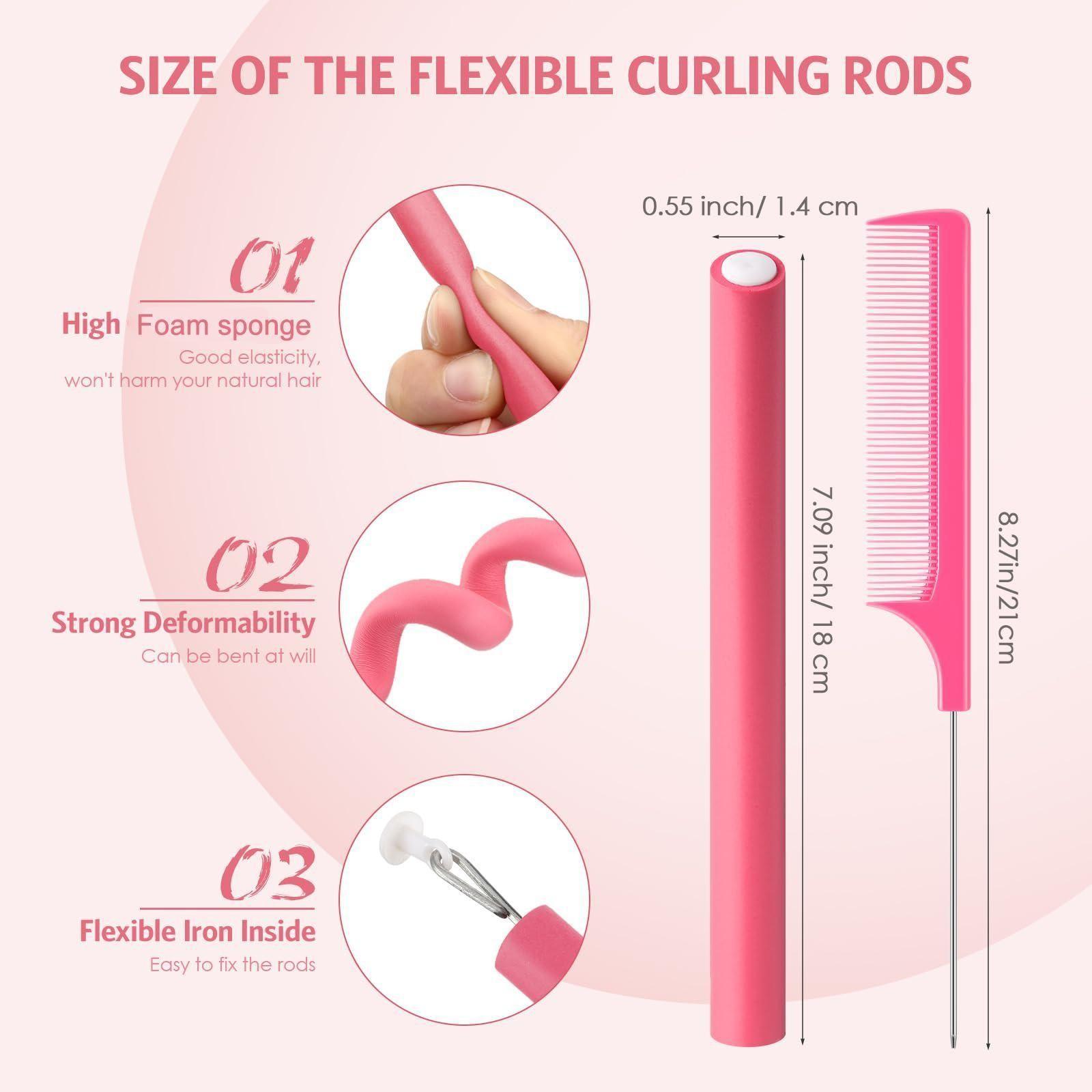 30pcs Flexible Curling Iron Foam Rollers, Soft No-Heat Hair Styling Set, Includes Steel Tail Comb, Ideal for Long & Short Hair Women