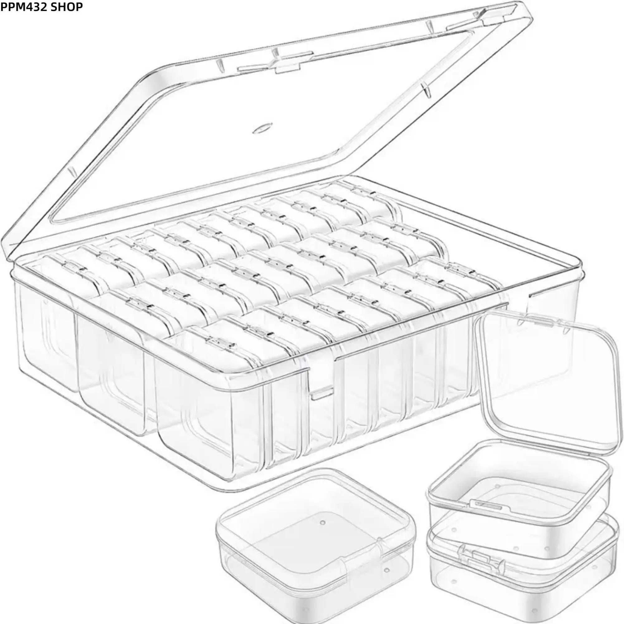 Transparent 30 Compartment Desktop Organizer Box Set, Large Capacity Stackable Storage Containers with Flip Top Lids, Portable Dust Proof Plastic Sorting Bins for Crafts Jewelry Office Supplies and Small Item Storage