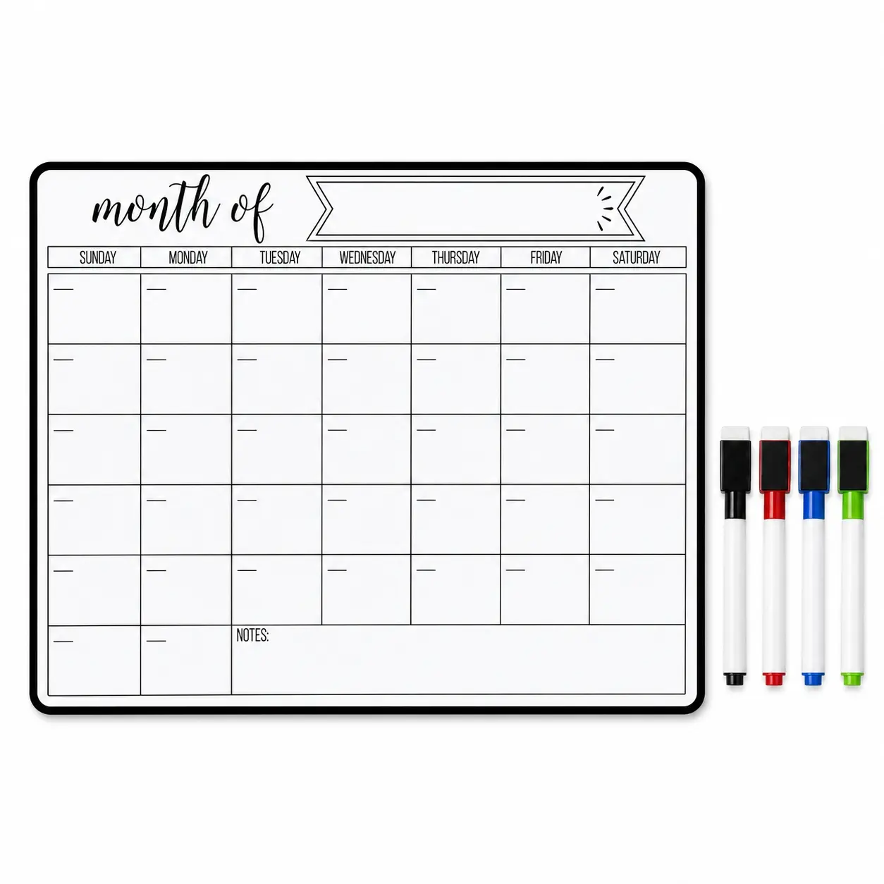 Magnetic Refrigerator Monthly Planner Set, Calendar for Fridge, Includes 4 Magnetic Markers, Reusable Whiteboard, Ideal for Home and Study Time Management