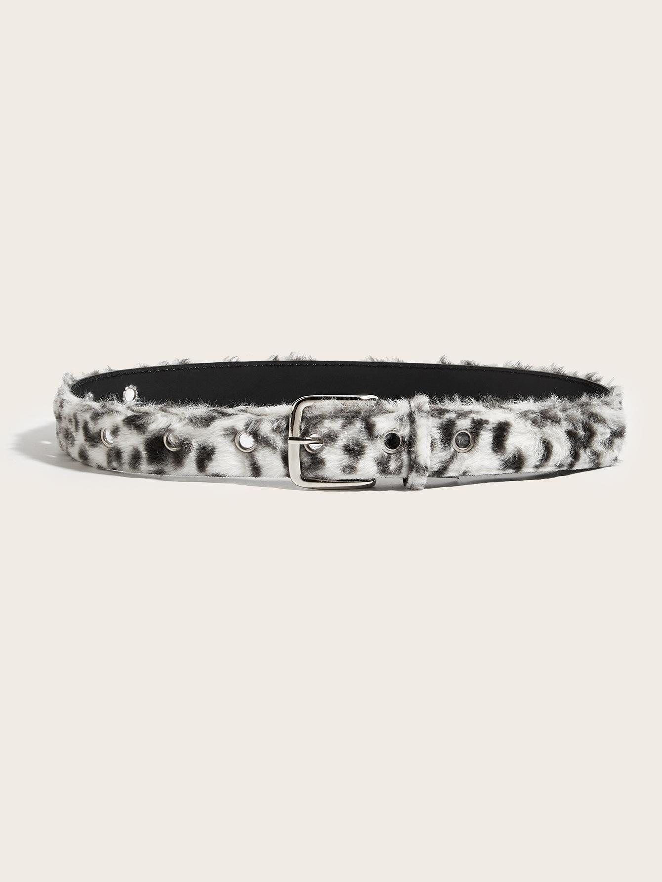1 Piece Gray Leopard Print Furry Belt, Sweet & Cool Style, For Daily Streetwear & Denim Outfits
