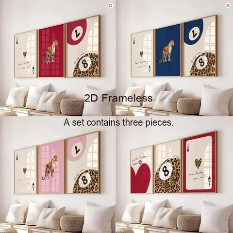 3-Piece Set, Pink Leopard Print, Cheetah Animal Art Canvas Prints How Lucky Are We? Lucky No. 8 Cheetah Poster Perfect for Modern Living Rooms, Bedrooms, and Home Decor Canvas Print, 2D Unframed Wall Art, Canvas Wall Artwork