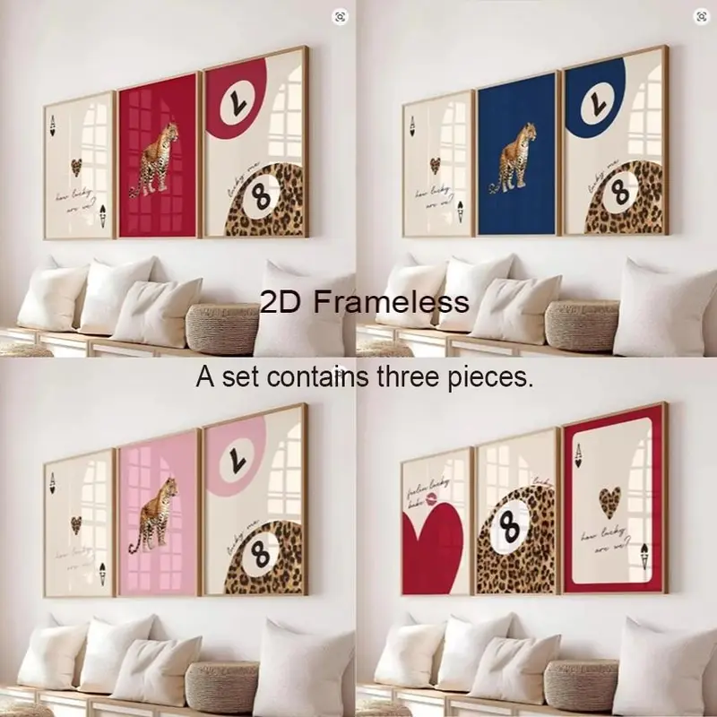 3-Piece Set, Pink Leopard Print, Cheetah Animal Art Canvas Prints How Lucky Are We? Lucky No. 8 Cheetah Poster Perfect for Modern Living Rooms, Bedrooms, and Home Decor Canvas Print, 2D Unframed Wall Art, Canvas Wall Artwork