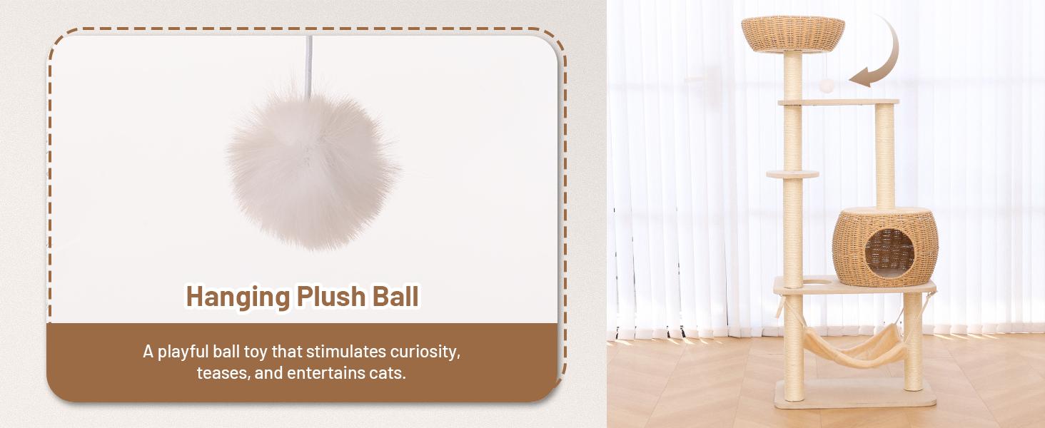 Multi - Level Rattan Cat Tree Tower with Scratching Posts & Lounging Areas for Indoor Cats