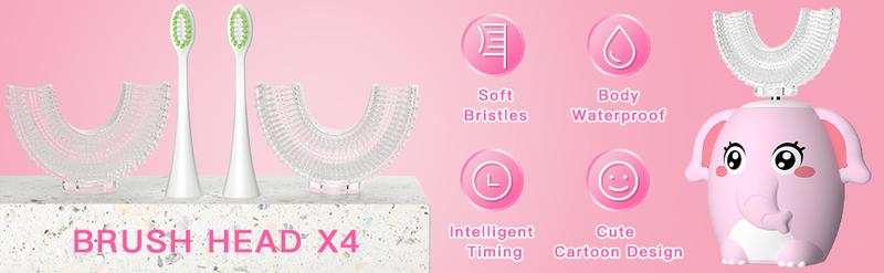 Kids Electric U Shaped Toothbrush Children Rechargeable Sonic Toothbrush Toddler baby toothbrushes with1-4 Brush Heads Full Mouth 6 Cleaning Modes Oral hygiene