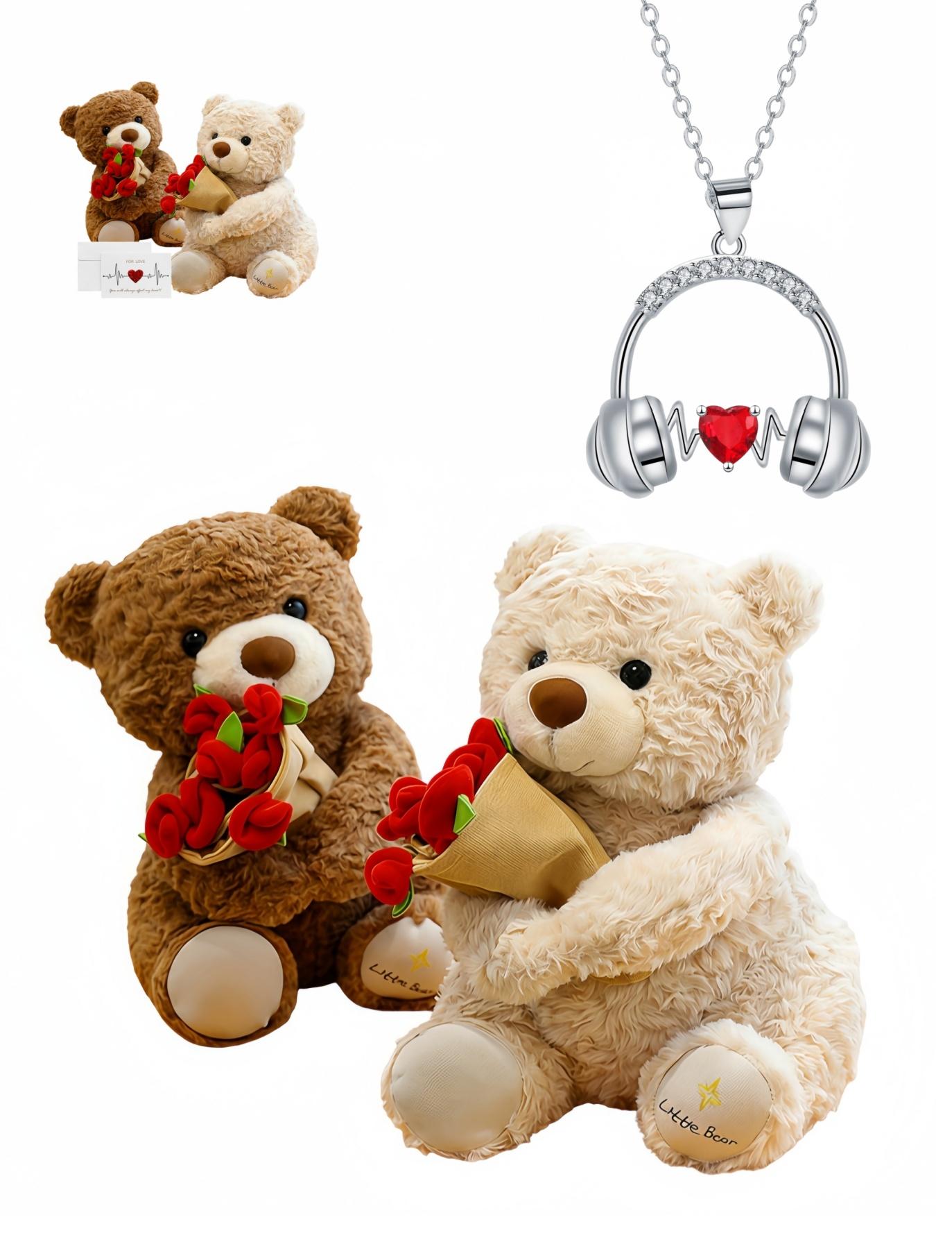 "Joyful Heart & Melodic Ear" Unique New Headset-shaped Ruby Necklace with Creative Magic Bear Gift Box, an ideal mysterious gift for various festivals, dates, wives and Valentine's Day.
