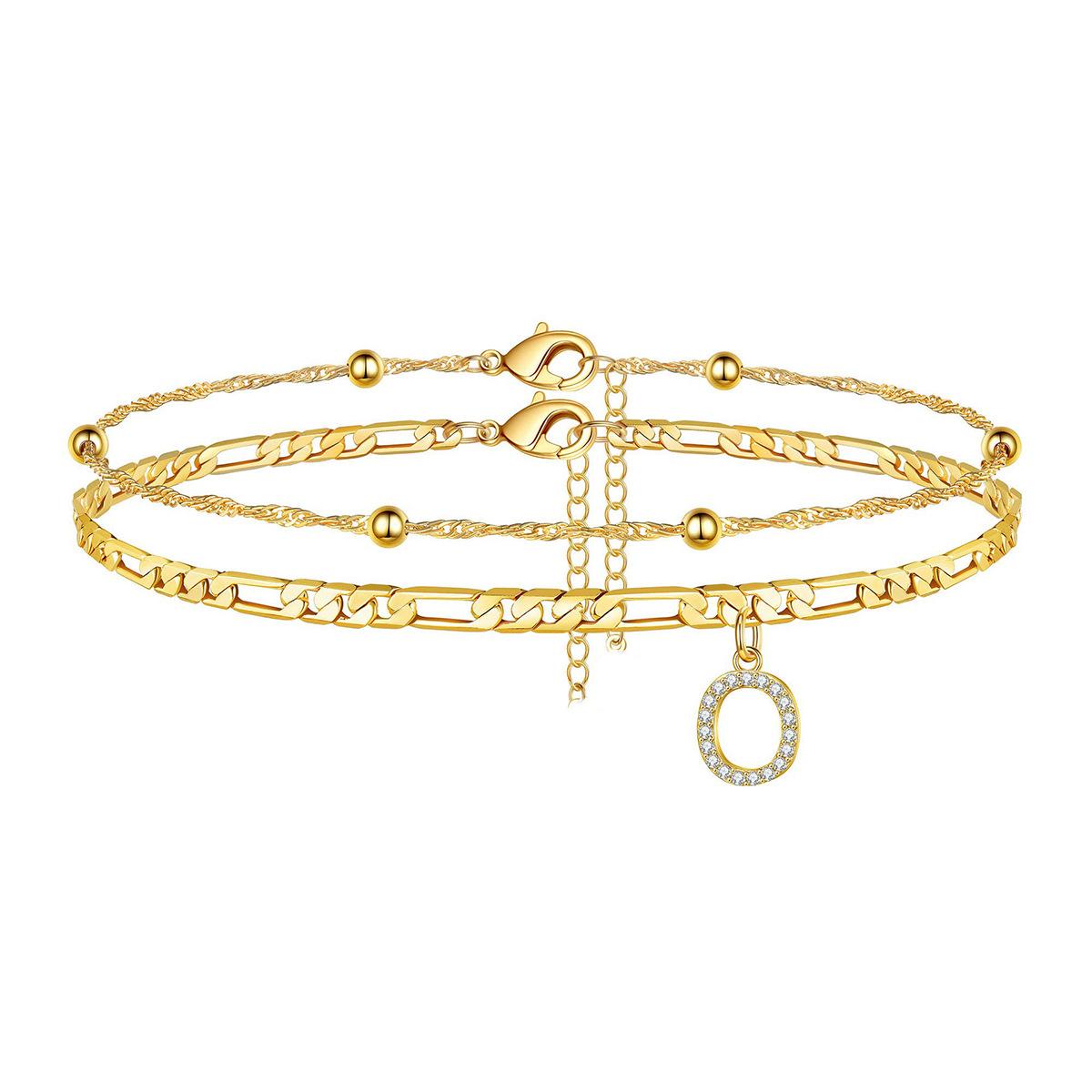 Trending 26-letter micro-inlaid zircon anklet with double-layer Cuban chain and layered beach ankle chain – fashionable and unique foot accessory