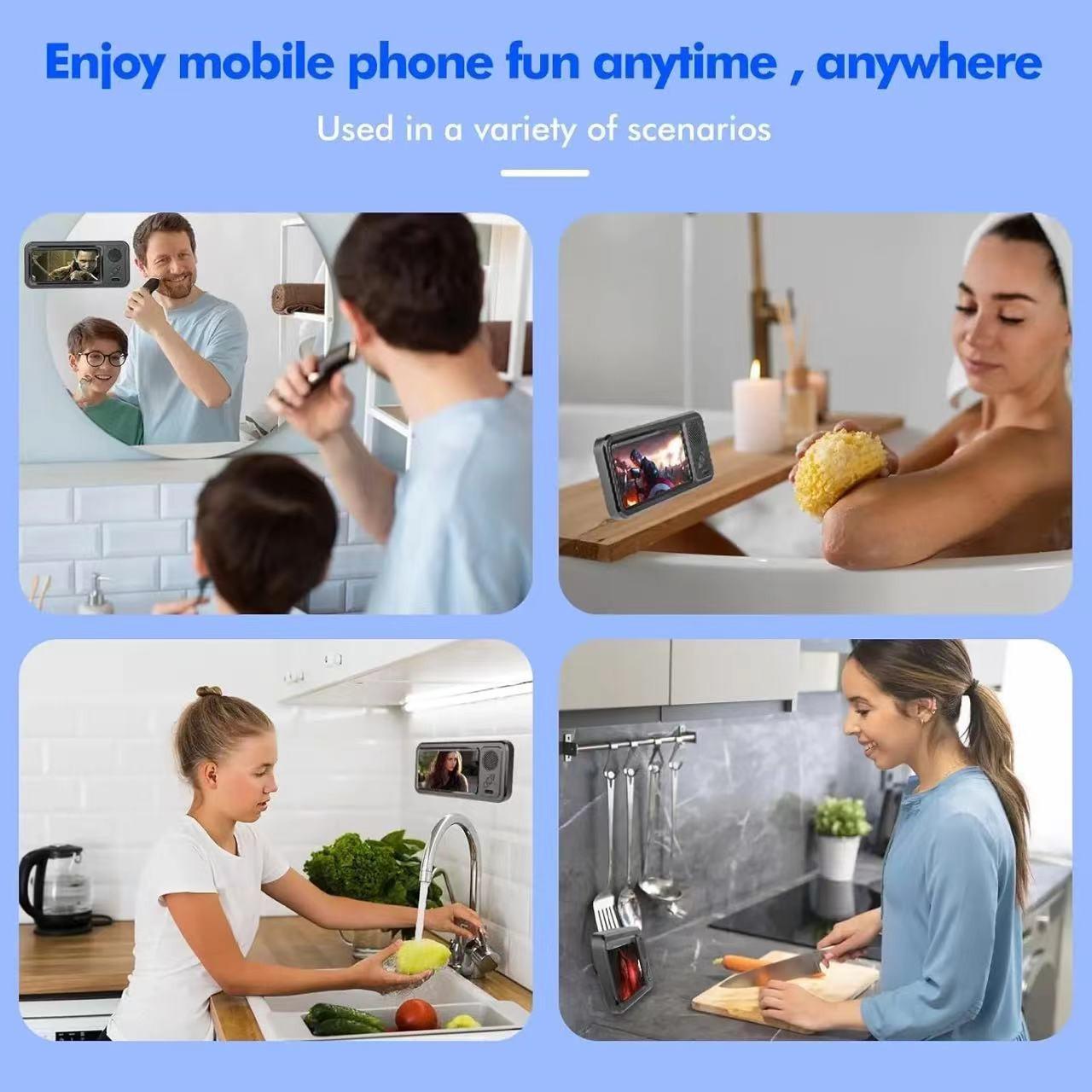 Waterproof Box Speaker, Bluetooth-compatible Speaker with Phone Stand, Ipx5 Waterproof, 360° Rotatable Touchscreen, Ideal for Kitchen, Bathroom, TV Stand