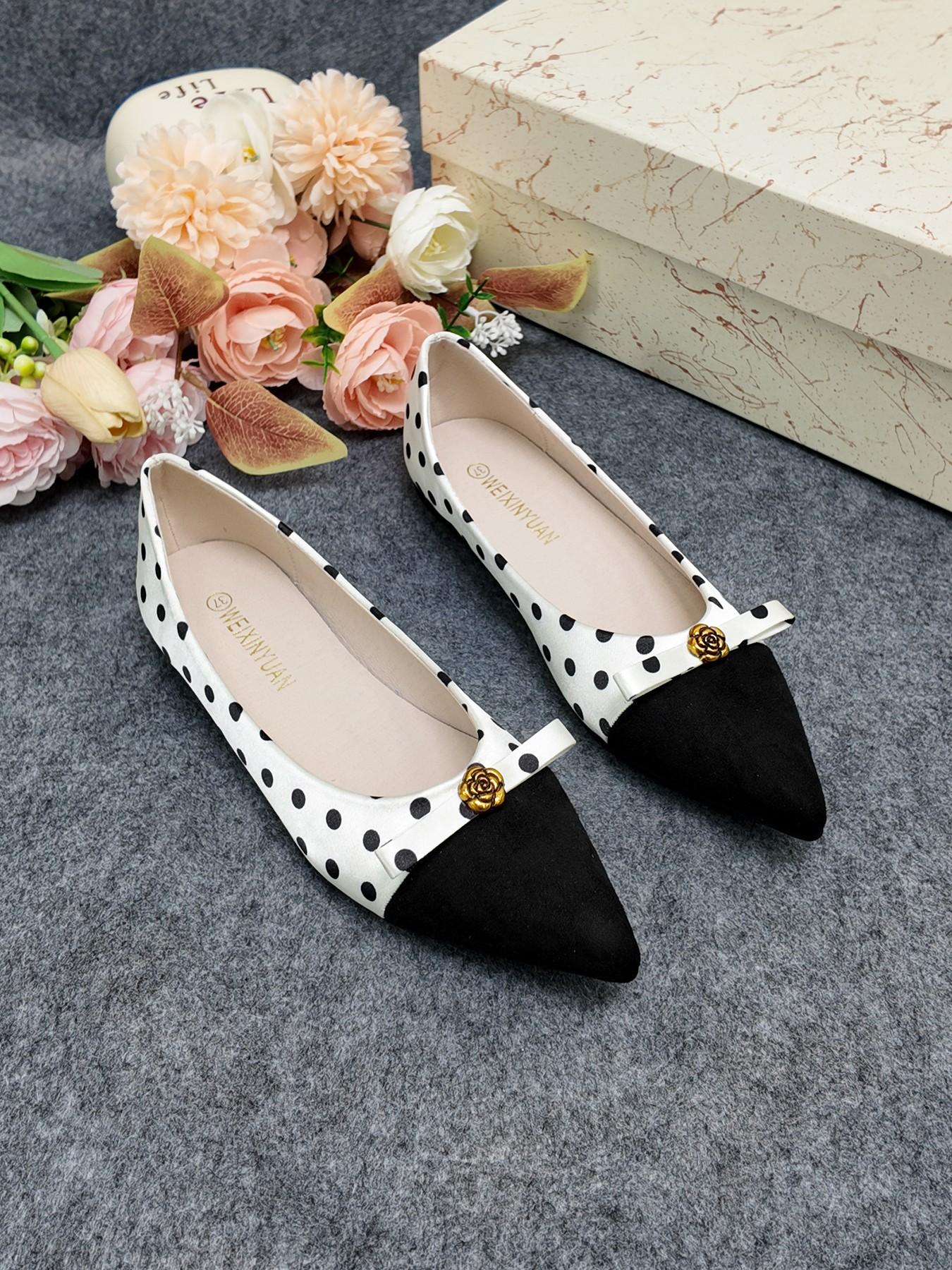 Elegant Polka Dot Textile Shoes, Soft Rubber Sole, Casual Style, All-Season Wear, Perfect for Office & Commute, Women's Footwear