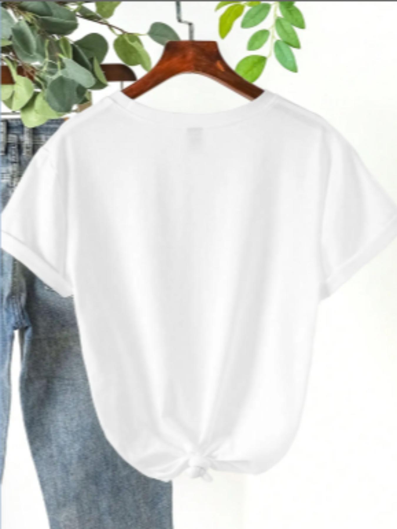 Women's Summer Spring New Ab Letter Print Round Neck T-Shirt, Loose Fit Slimming, Casual Comfortable Breathable, Perfect for Daily Wear