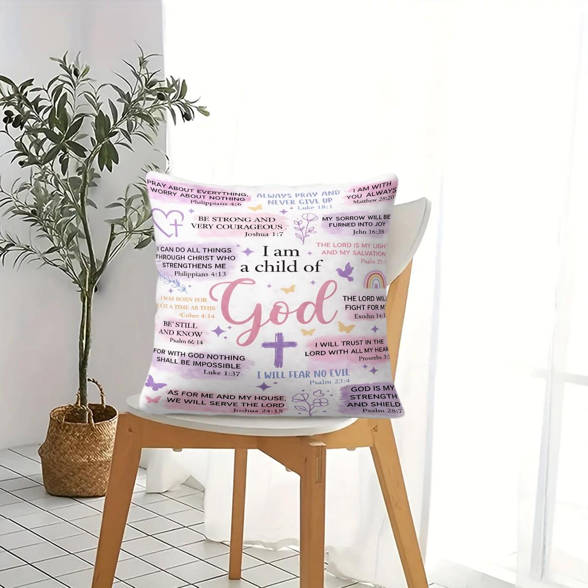 I Am A Child Of God Throw Pillow, Christian Bible Verse Cushion, Religious Accent Pillow (Includes Pillow Core), Inspirational Decor for Bedroom, Sofa & Church,Gift for Mother, Sister, Daughter