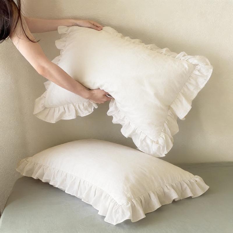 Premium Solid Color Ruffled Pillowcase Set, Soft Breathable, Benefits Hair Skin Sleep, Essential Home Bedding Item