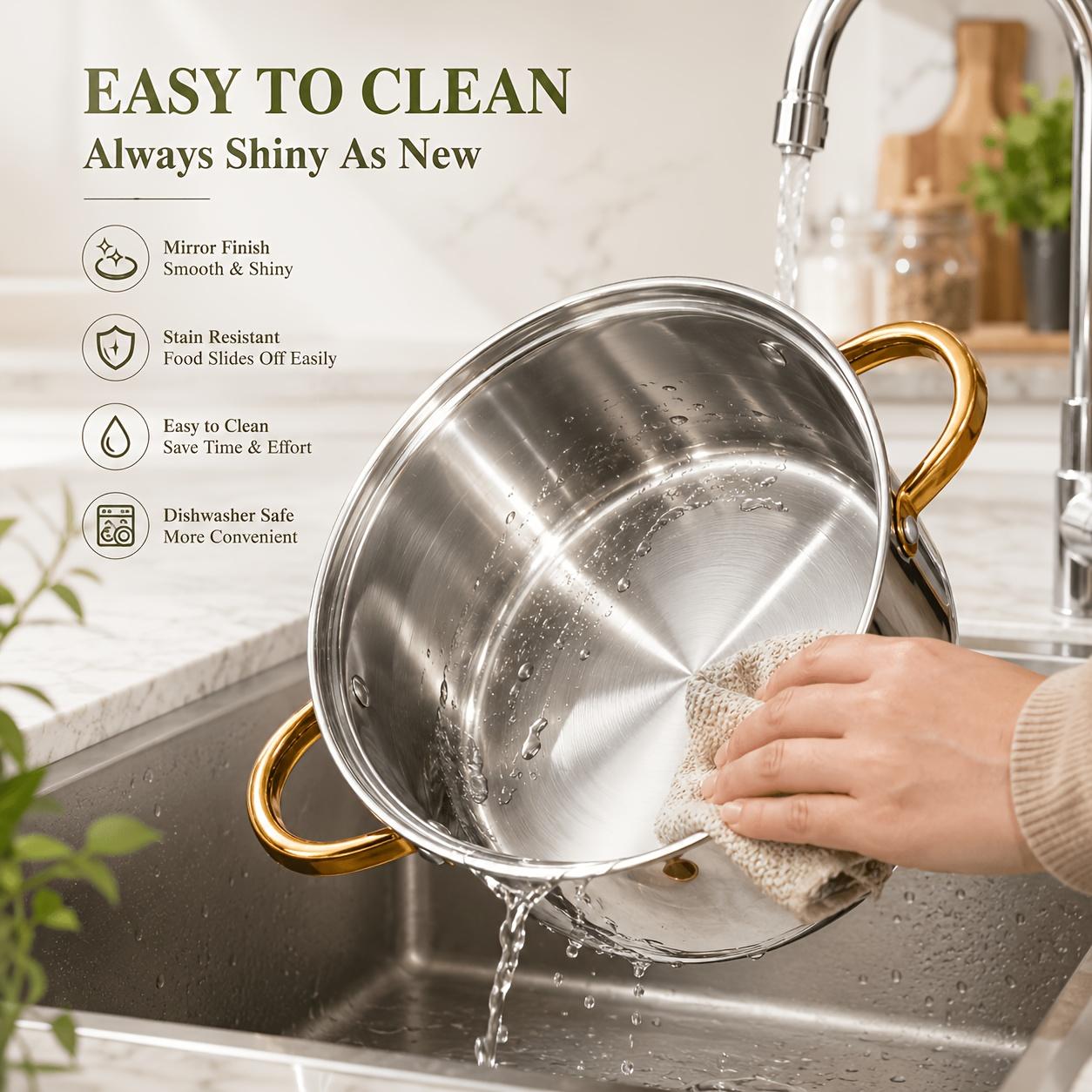 Stainless steel kitchenware set, including saucepan and frying pan set, with lid, non-toxic, oven and dishwasher safe, suitable for induction cooker, fast heating, uniform heat conduction, home cooking, gold, Non Toxic Pots And Pan Set