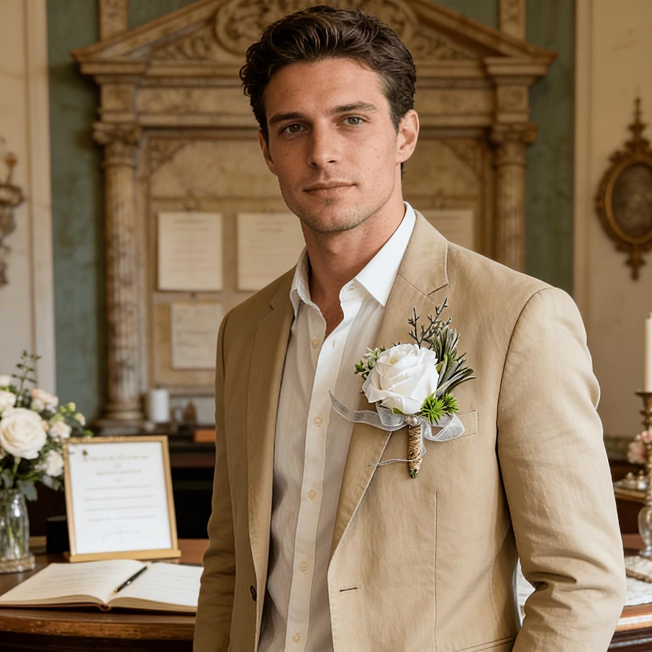 Artificial Rose Flower Boutonniere for Groom, Men's Wedding Flowers, Graduation Party Decoration, 3pcs/2pcs/1 Pc, Elegant Floral Accessory