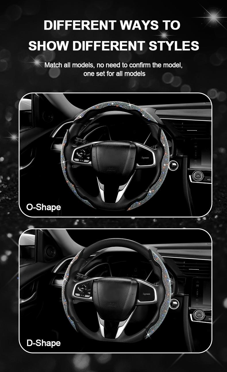 Queen's Land Diamond Bling Sparkly Car Steering Wheel Cover with Crystal Rhinestones,3PCS Segmented Steering Wheel Protector,Universal for 99% Cars for Women; Christmas Gift;Holiday Gift, car accessories for girls